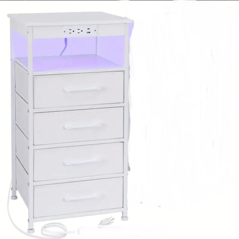 (New Open Box) 1 pc Night Stand, LED Nightstand Charging Station, End Side Tables With USB C Port & Outlet