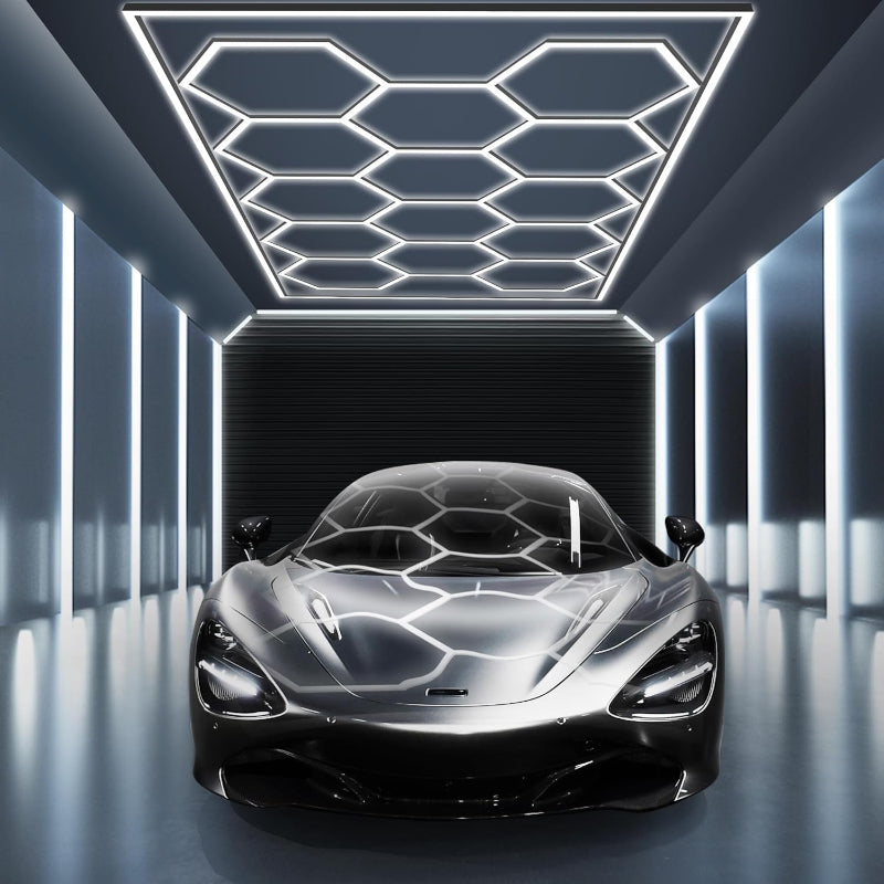 (New Open Box) Hexagon LED Garage Light: 720W, 86400 Lumens, 6500K, Rectangle Frame