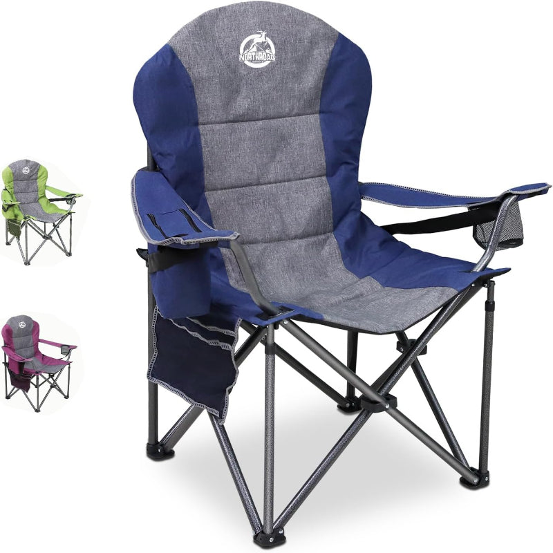 (Excellent) Northroad Extra - Large Comfort Camping Chair, Padded Folding Chair w/Cup Holder, Cooler Bag (Blue)