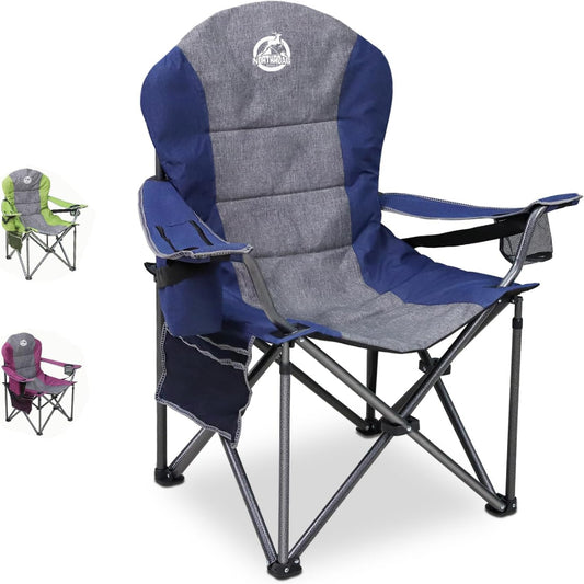 (Excellent) Northroad Extra - Large Comfort Camping Chair, Padded Folding Chair w/Cup Holder, Cooler Bag (Blue)