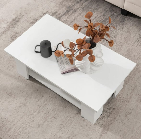 (New Open Box) Coffee Table 2-Tier Modern Center Cocktail Table W/Storage Shelf for Living Room