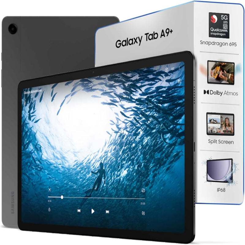 (Excellent) Samsung Galaxy Tab A9+ 27.94 cm(11.0 inch) Display, RAM 4 GB, ROM 64 GB Expandable, Wi-Fi+5G, Tablet, +case and charger, Gray