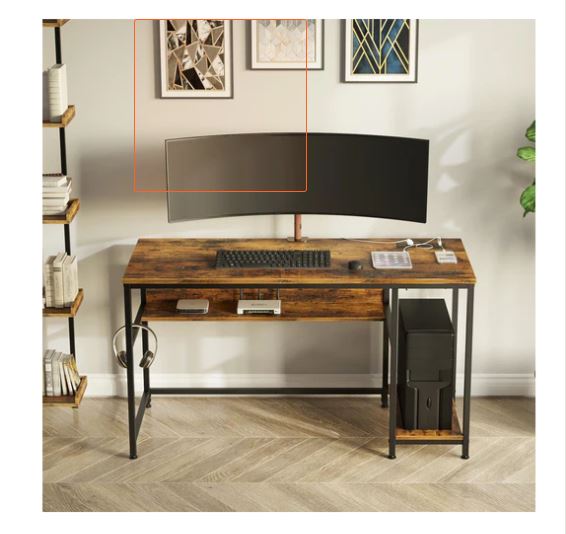 (New Open Box) Rolanstar Metal Frame Computer Desk with Power Outlets and Storage Shelf 55 Inch