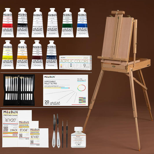 (New Open Box) MEEDEN Professional Art Set + French Easel! Complete Acrylic Painting Kit