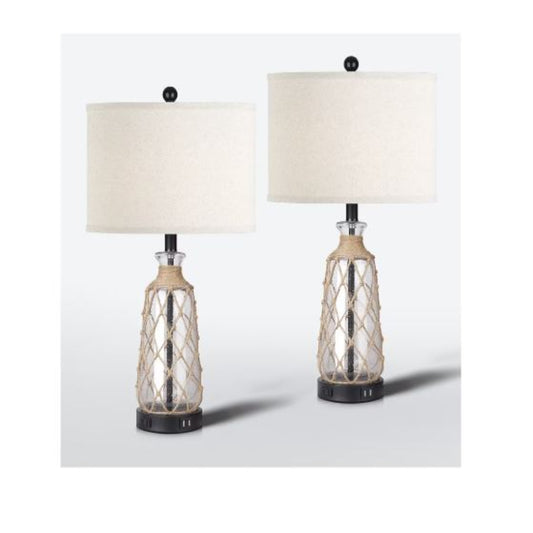 (Brand New) 25-in Baby Blue LED Touch Table Lamp Set of 2 | Linen Shade | TD-203