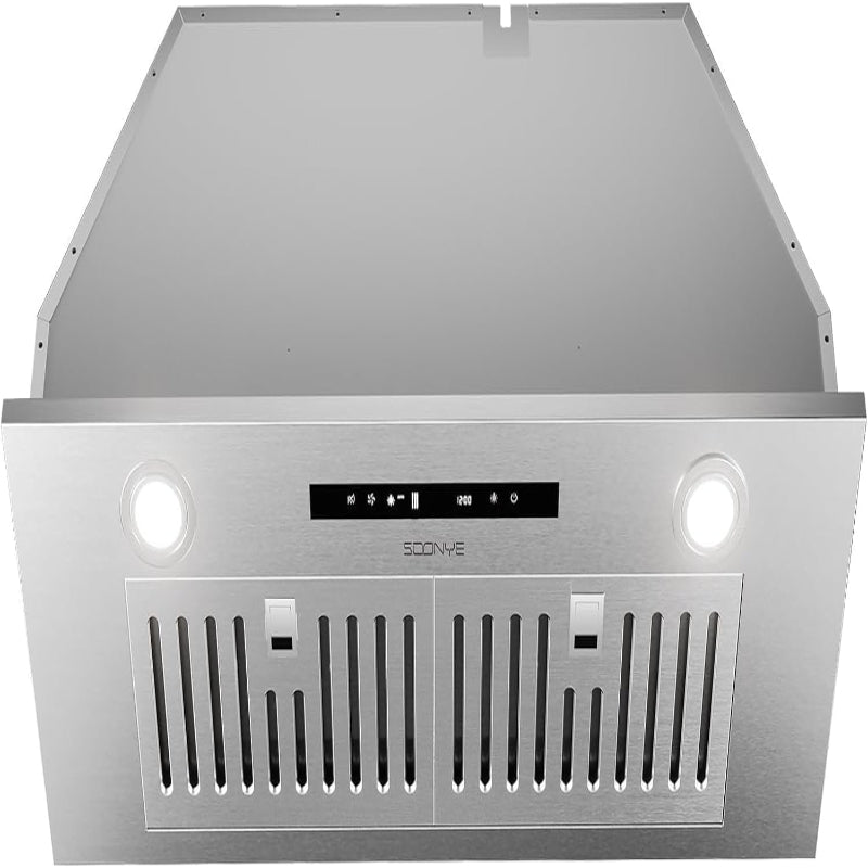 (New Open Box) Soonye 30" Insert Range Hood, 600 CFM, 3 Speed Gesture Sensor Touch Control, Remote, Silver, Under Cabinet Mount