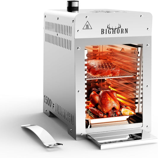(New Open Box) BIG HORN OUTDOORS Portable Infrared Broiler Propane Gas Grill, 1500 Degree Stainless Steel Tabletop