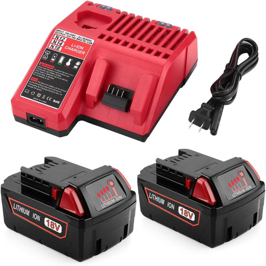 (New Open Box) Powilling 2Pack 6.5Ah Replacement for Milwaukee M18 Battery and Charger Kit