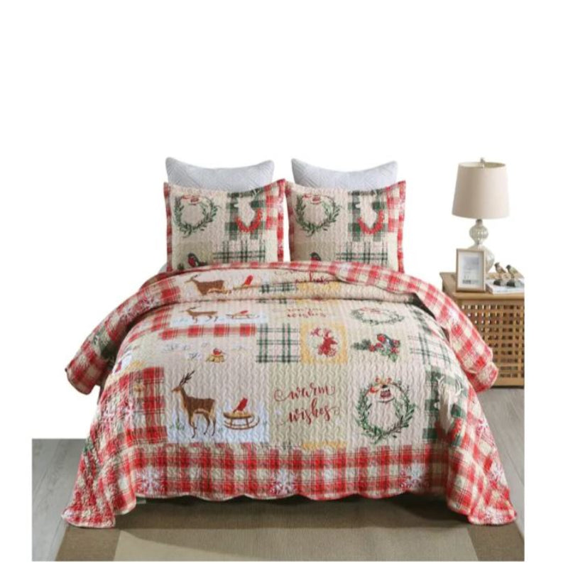 (New) Marcielo Christmas Quilt Set | Snowflakes • Deer • Snowman Bedding
