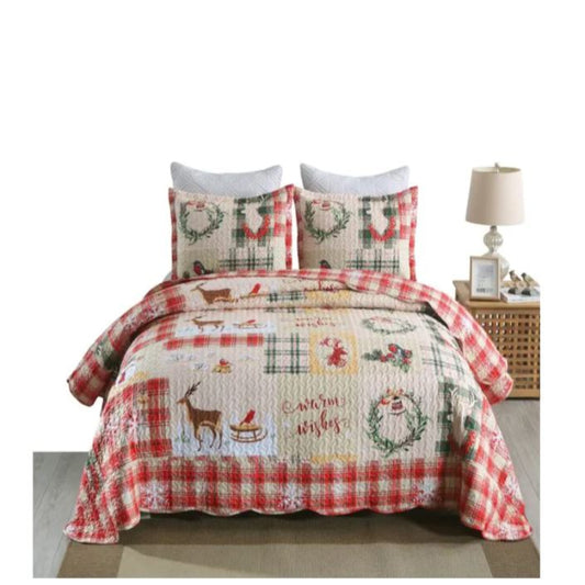 (New) Marcielo Christmas Quilt Set | Snowflakes • Deer • Snowman Bedding