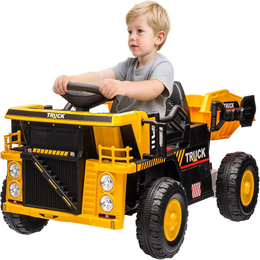 (New Open Box) Kids Ride On Dump Truck, 12V Ride on Car Construction Vehicle with Electric Dump Bed