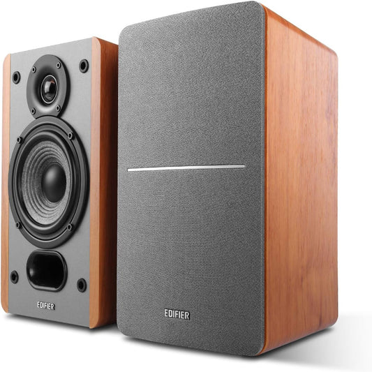 (Excellent) Edifier P12 Passive Bookshelf Speakers - 2-Way Speakers with Built-in Wall-Mount Bracket - Wood Color - Pair