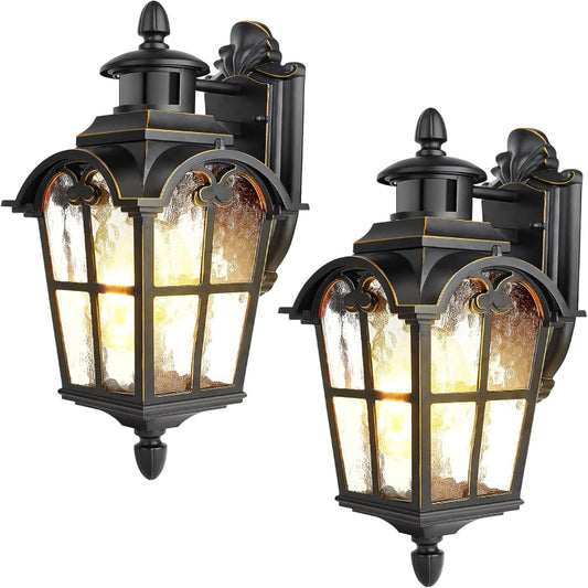 (New Open Box)  DEWENWILS Motion Sensor Outdoor Wall Lights | 2-Pack Dusk to Dawn Lantern Fixtures | HB-069