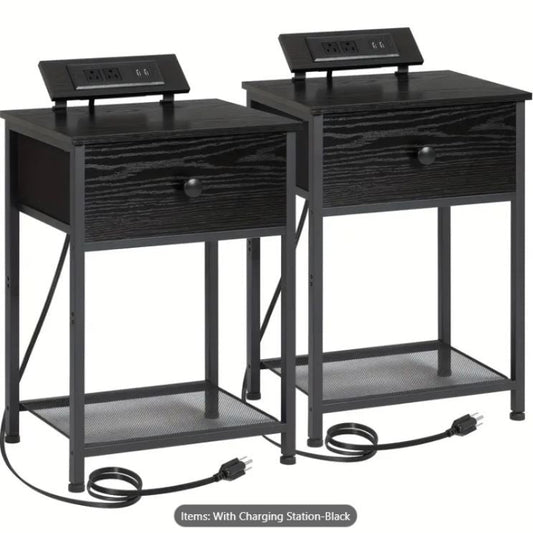 (New Open Box)  2pcs Nightstands, Night Stand Set with Fast Charging Station