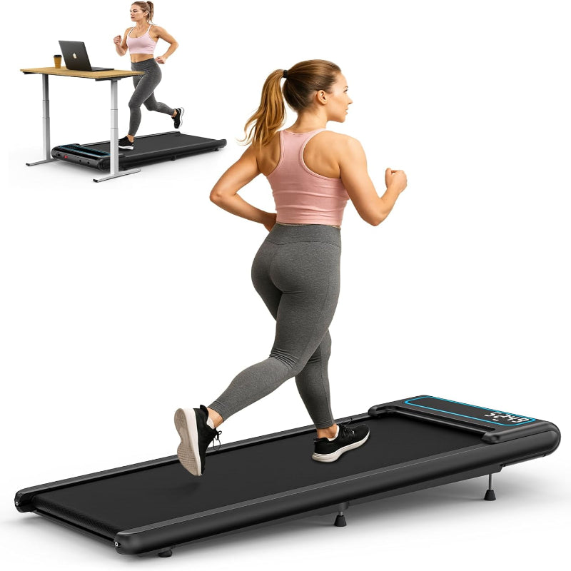 (New Open Box) Wellfit 10% Incline Under Desk Walking Pad, 2.5HP Low Noise Treadmill for Home Office Apartment, 3 in 1 Lightweight Running Machine for Small Space, Works with Apps & Mute Remote Control, No Installation