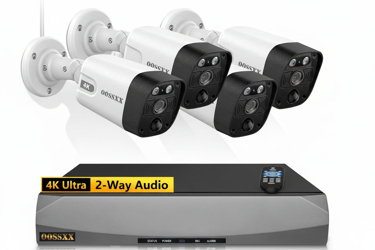 (New Open Box)  OOSSXX 4K PoE Security Camera System | 8MP • 130° Wide Angle • 2-Way Audio • No HDD