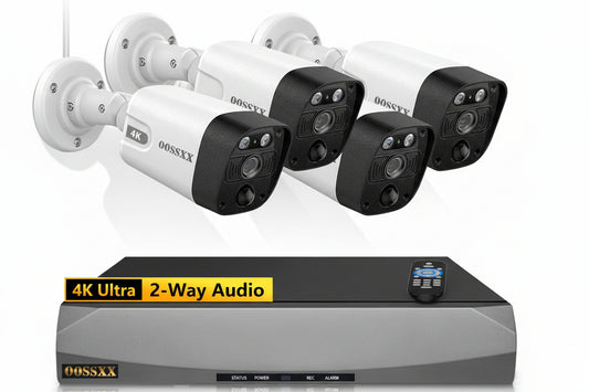 (New Open Box)  OOSSXX 4K PoE Security Camera System | 8MP • 130° Wide Angle • 2-Way Audio • No HDD