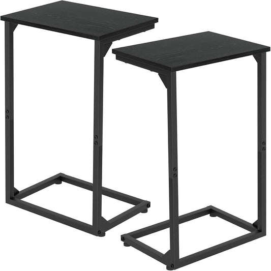(New Open Box) AMHANCIBLE C-Shaped End Table Set of 2, 26.37" H, Couch Tables that Slide Under Sofa, Sturdy Side Table for Living Room, Bedroom, Small Space, Black, HET02BBK