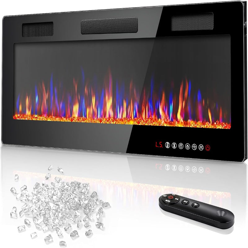 (New Open Box) Vitesse 50" Ultra-Thin Electric Fireplace – Recessed/Wall Mounted – 1500W