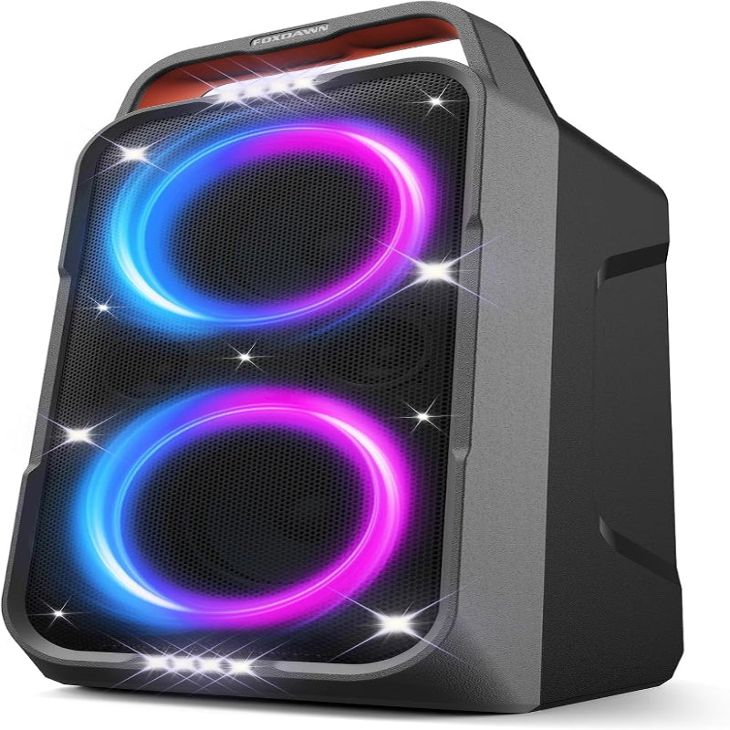 (New Open Box)  Foxdawn Portable Bluetooth Speaker – 240W Peak – Deep Bass – LED Light Show