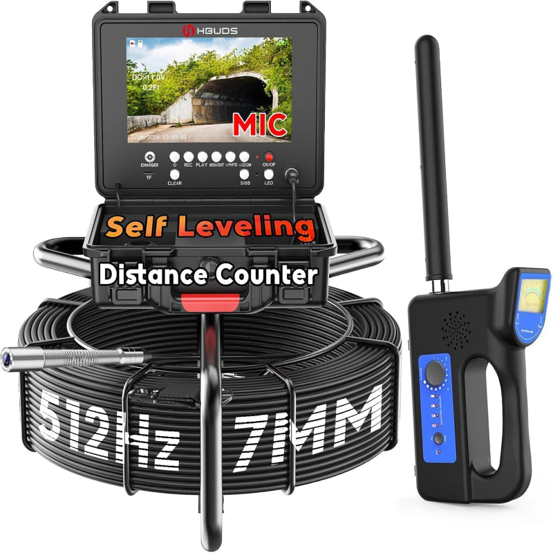 (New Open Box) Hbuds Sewer Camera with Locator – 200ft | Self-Leveling | 1080P HD | 9" Screen |
