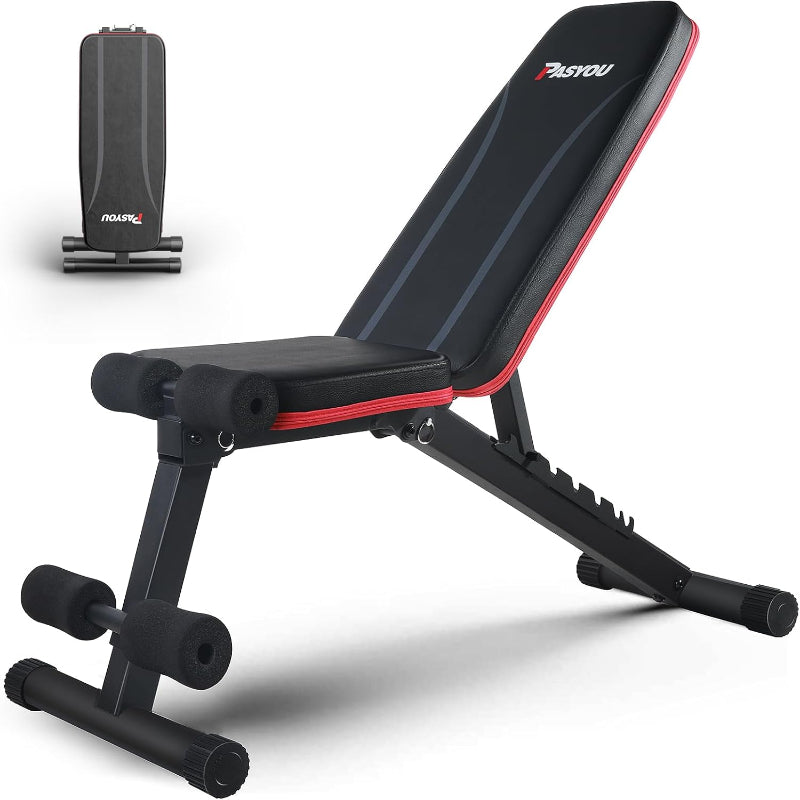 (New Open Box) PASYOU Adjustable Weight Bench Full Body Workout Multi-Purpose Foldable Exercise Workout Bench for Home Gym Incline Decline