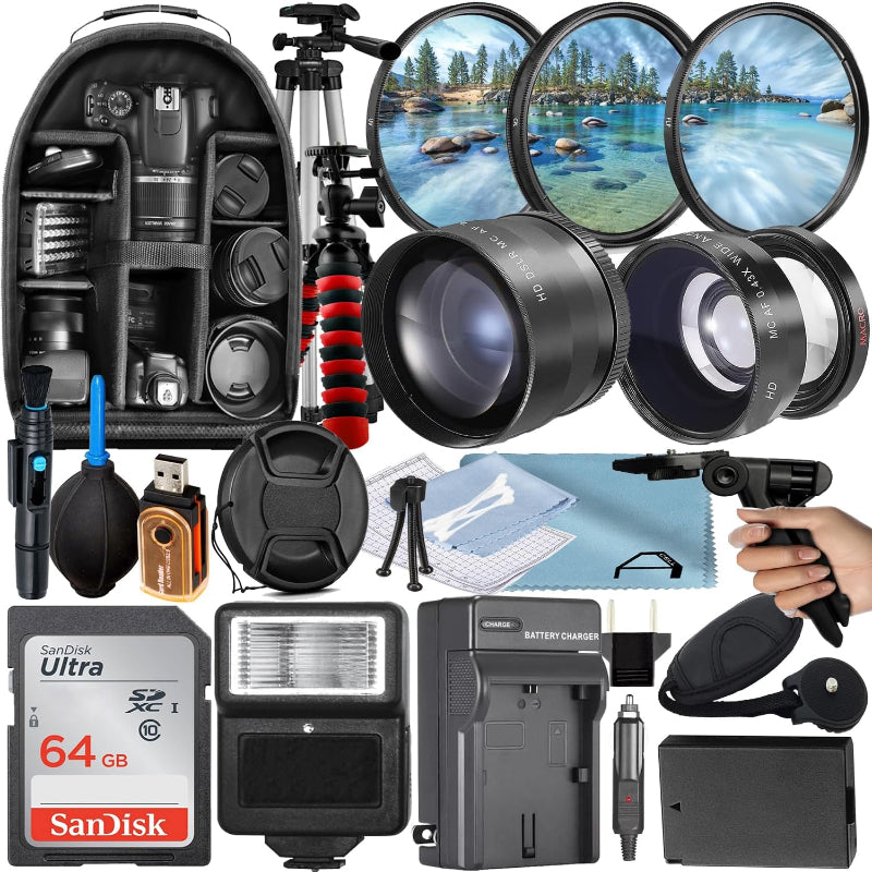 A-Cell 58MM Accessory Bundle for Canon EOS Rebel T7, T6, T5, T3, T100, 4000D, 3000D,
