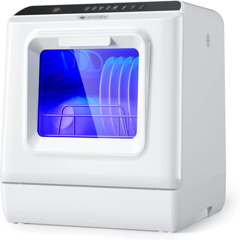 (New Open Box) ecozy Portable Dishwasher Countertop, Mini Dishwasher with a Built-in 5L Water Tank, No Hookup Needed, 6 Washing Programs