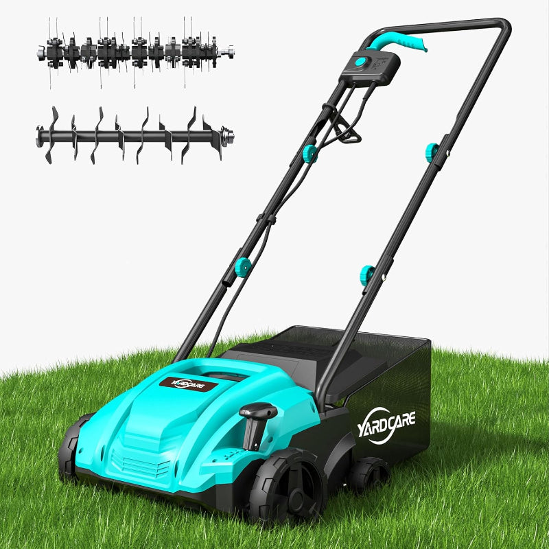 (New Open Box) YardCare 2-in-1 Electric Dethatcher & Scarifier – 12 Amp Motor | Adjustable Depth | Collection Bag