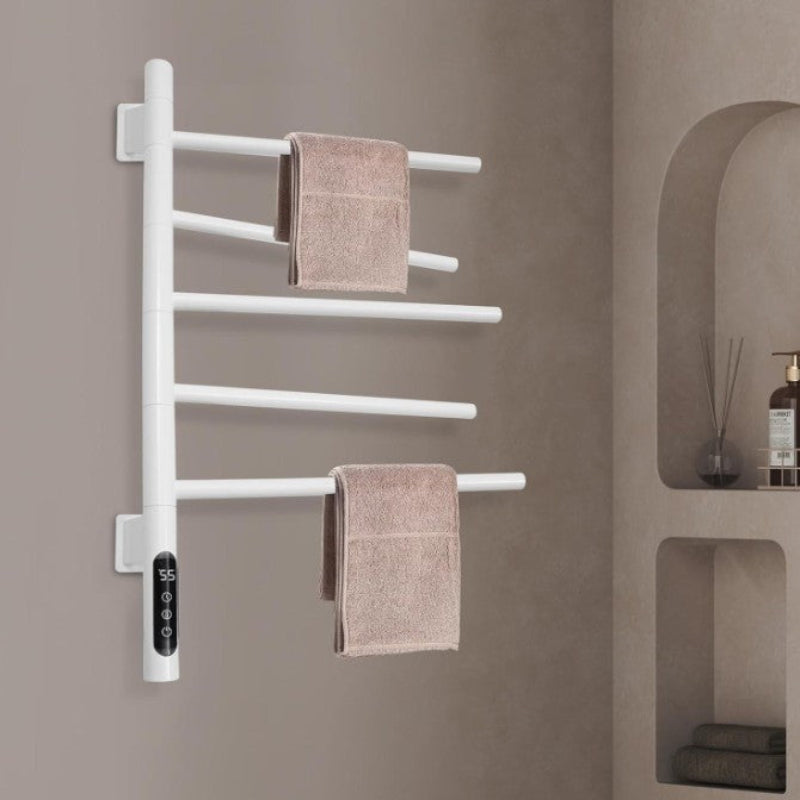 (New Open Box)  Electric Heated Towel Warmer | Rotating Wall-Mounted Rack • 85-90W • White • Plug-In