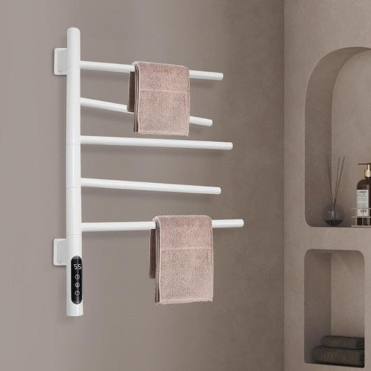 (New Open Box)  Electric Heated Towel Warmer | Rotating Wall-Mounted Rack • 85-90W • White • Plug-In