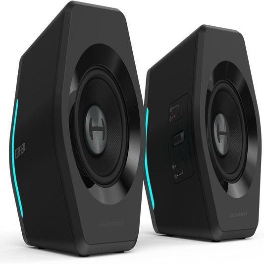 (New Open Box) Edifier G2000 RGB Gaming Speakers, 32W Peak Power, Compact Design for PC/PS4/Desktop, Bluetooth 5.1, 3.5mm AUX, Game/Movie/Music Modes, 12 RGB Lighting Effects - Black