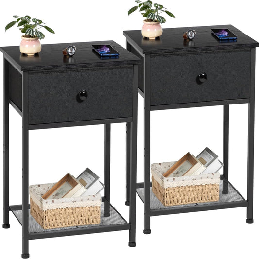 (New Open Box) AMHANCIBLE Night Stand Set 2, Bedside Table with Fabric Drawer, HET03SDP (DS0053)