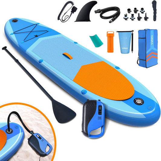 (New Open Box) Valwix Inflatable Stand Up Paddle Board 11'/12' *32"*6'' w/High Pressure Electric Air Pump & Built-in Action Camera Mount, Paddleboard 350 LBS Capacity SUP