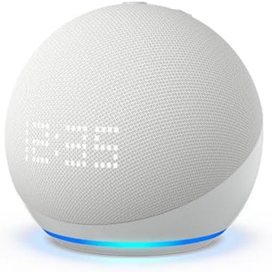 Echo Dot (5th Gen, 2022 release) with clock | Smart speaker with clock and Alexa | White & Blue