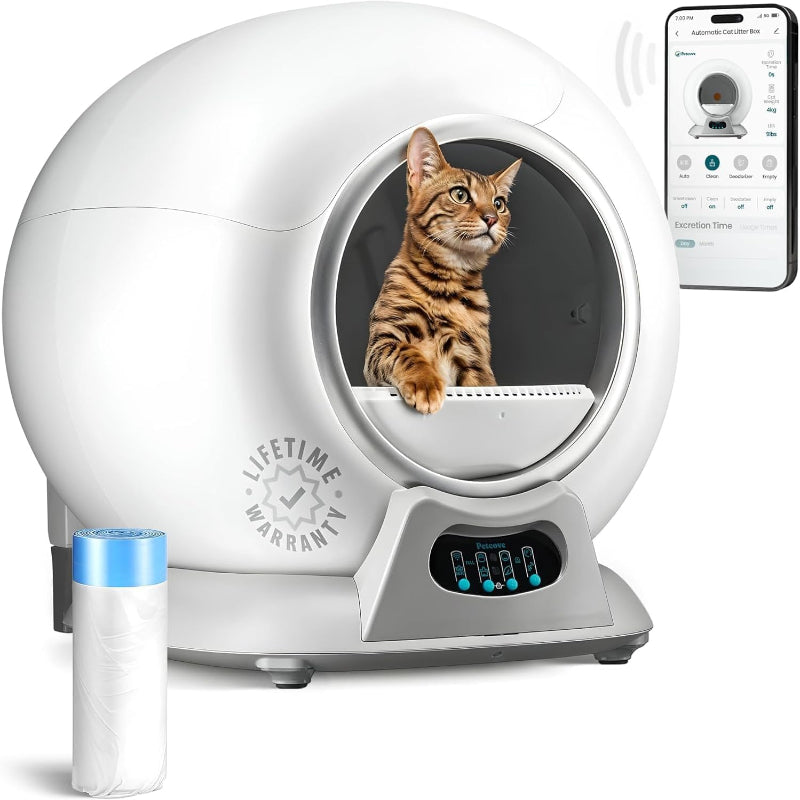 (New Open Box) PetCove Self Cleaning Litter Box - Automatic Cat Litter Box up to 75L, App‑Control Cat Litter Box with Integrated Safety Protection, Advanced Odor Control & Smart Weight Monitoring with Cat Litter Bag