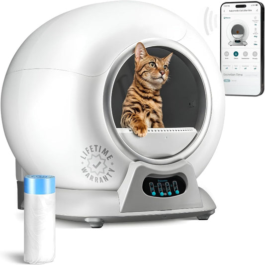 (New Open Box) PetCove Self Cleaning Litter Box - Automatic Cat Litter Box up to 75L, App‑Control Cat Litter Box with Integrated Safety Protection, Advanced Odor Control & Smart Weight Monitoring with Cat Litter Bag