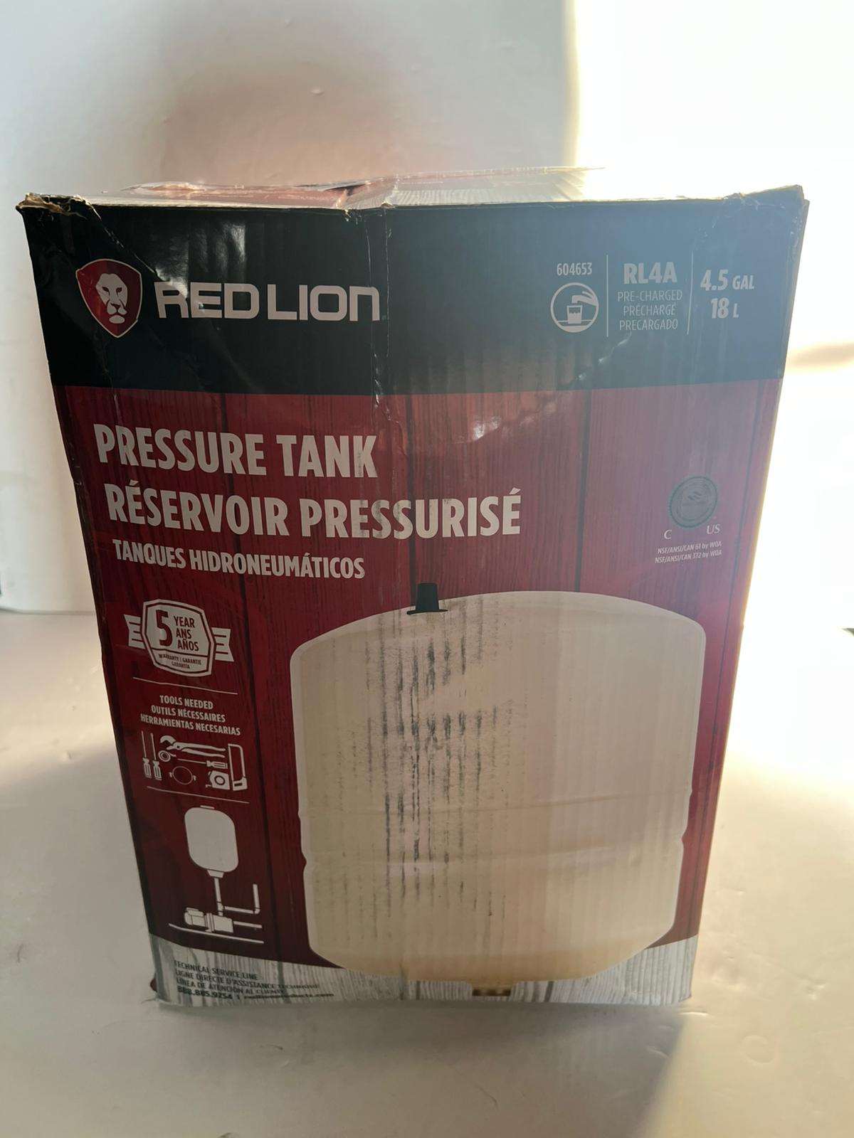(Excellent) Red Lion RL4A - 4.5gal Inline Pre-Charged Pressure Tank for Well Pumps, 3/4 Inch MNPT System