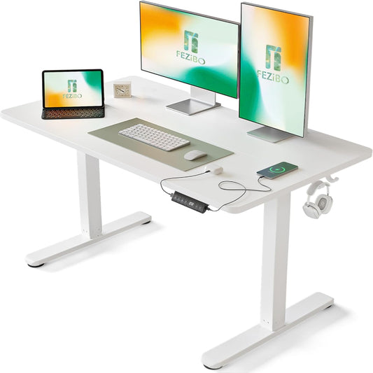 (New Open Box) FEZIBO Height Adjustable Electric Standing Desk | 48" | White Frame/White Top