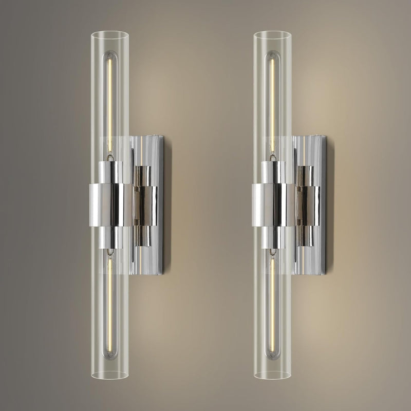 (New Open Box)  YUYI Nickel Wall Sconces Set of 2 | Clear Glass Shades • Modern Indoor Vanity Lighting •HB-76