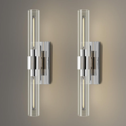 (New Open Box)  YUYI Nickel Wall Sconces Set of 2 | Clear Glass Shades • Modern Indoor Vanity Lighting •HB-76