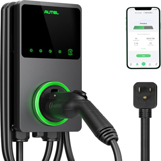 (New Open Box) Autel MaxiCharger Home Smart Electric Vehicle (EV) Charger, 40 Amp Level 2 Wi-Fi and Bluetooth Enabled EVSE, Indoor/Outdoor Car Charging Station, with in-Body Holster and 25-Foot Cable（6-50 Plug）