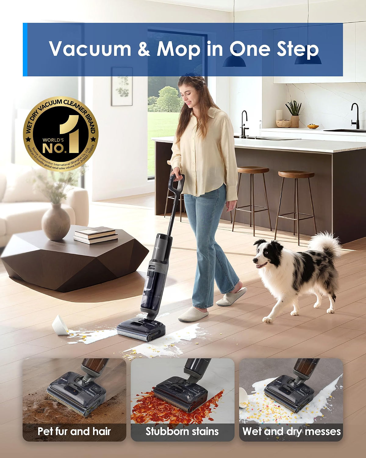(New Open Box) Tineco Floor ONE i6 Stretch Wet Dry Vacuum Cleaner, Vacuum & Mop All in One, 20kpa Powerful Suction, Up to 40 Minutes Runtime, 180° Lay-Flat, Anti-Tangle Design, Full-Path Self-Cleaning&185℉ Flashdry