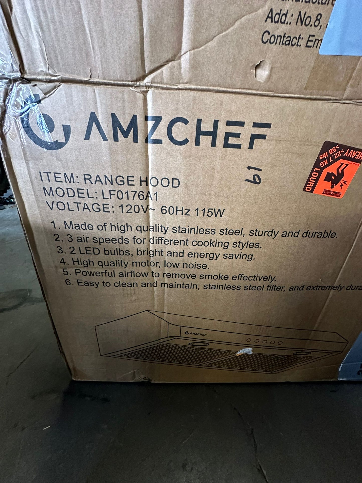 (New Open Box) AMZCHEF Under Cabinet Range Hood 30 Inch, 750CFM Stainless Steel Kitchen Stove Vent Hood 3 Speed Exhaust Fan Button Control LED lights Dishwasher-Safe Baffle Filters Three Outlet Design