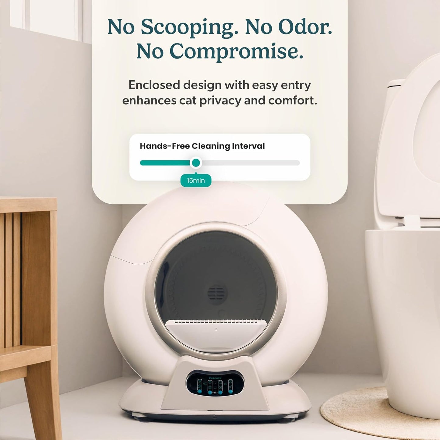 (New Open Box) PetCove Self Cleaning Litter Box - Automatic Cat Litter Box up to 75L, App‑Control Cat Litter Box with Integrated Safety Protection, Advanced Odor Control & Smart Weight Monitoring with Cat Litter Bag