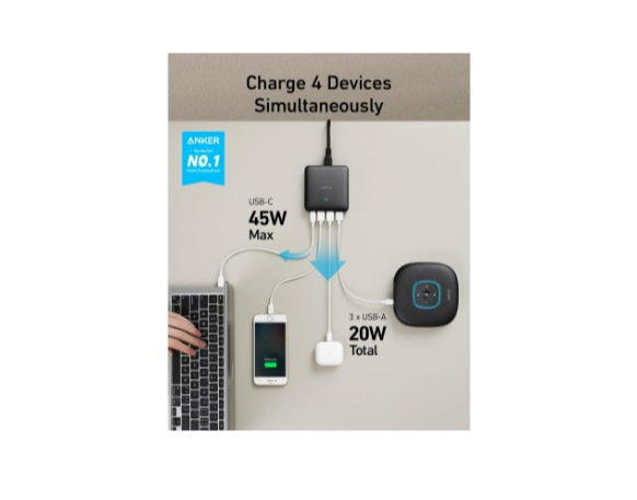 (Good) Anker Charger, 65W 4 Port Charging Station, PIQ 3.0 & GaN Fast USB Charger Adapter