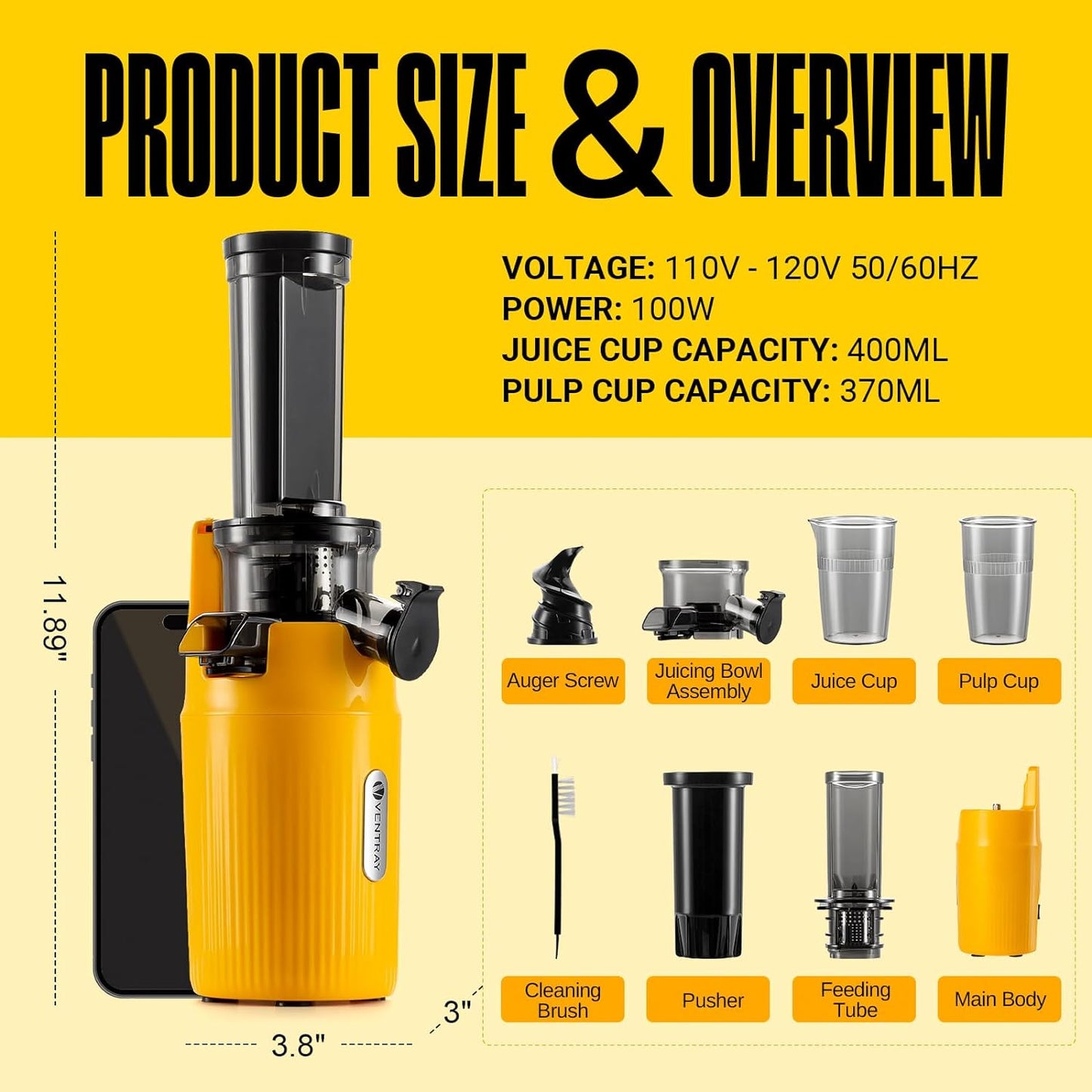 (Excellent) Ventray Ginnie Mini Cold Press Juicer, Small Slow Masticating Juicer for Vegetables and Fruits