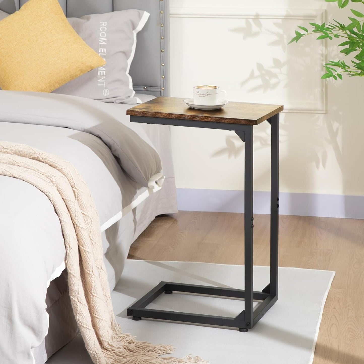 (New Open Box) AMHANCIBLE C-Shaped End Table, Sturdy and Stable C Shaped Side Table for Couch, 23.2" High, Slide Under Couch Table for Sofa, Living Room, Bedroom, Small Space, Rustic Brown HET02CBR-1