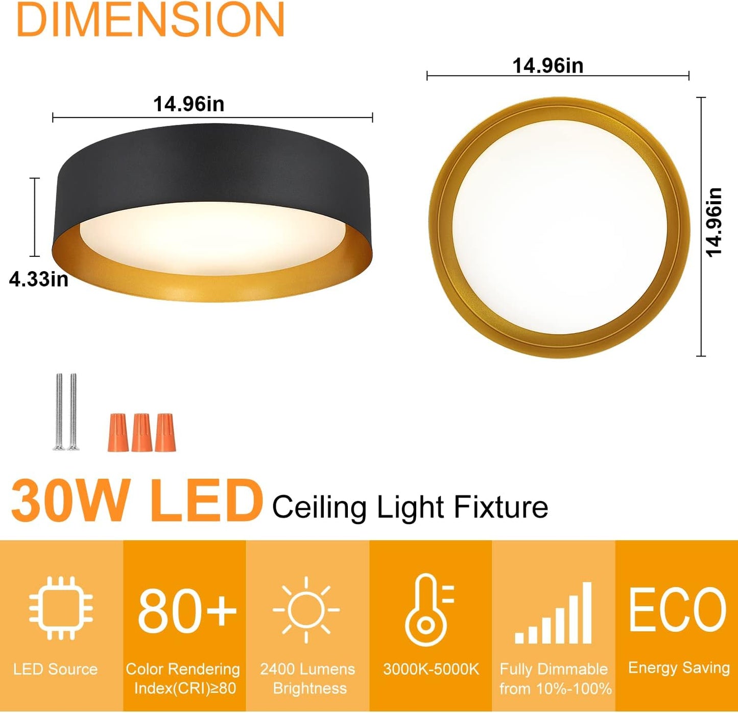 (New Open Box)  DingliLighting 30W Dimmable LED Flush Mount Ceiling Light | Color Changeable