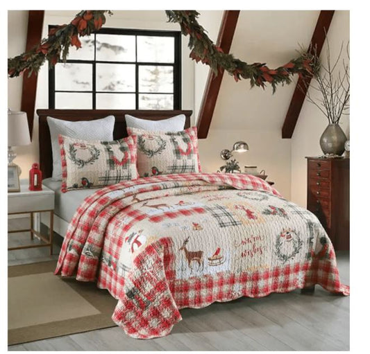 (New) Marcielo Christmas Quilt Set | Snowflakes • Deer • Snowman Bedding